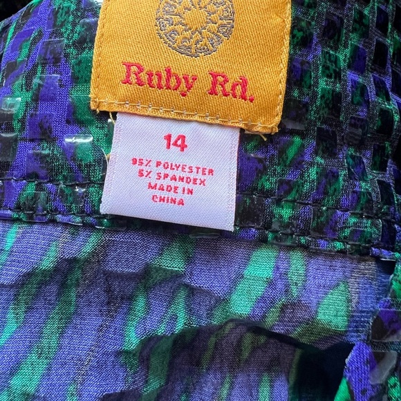 Ruby Rd. Jacket. Shiny Black/purple/Green Button Up 3/4 Sleeve Size 14 - Picture 4 of 4
